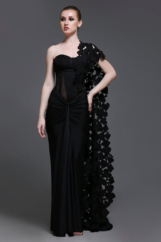 Noir Georgia Set of Corset + Skirt + Cutwork Drape