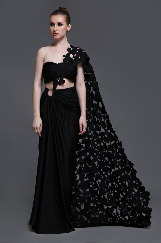 Noir Emily Set of Roped Bustier + Skirt + Cutwork Drape