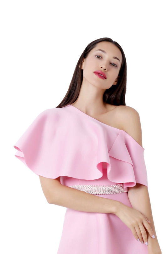 One shoulder soft ruffles