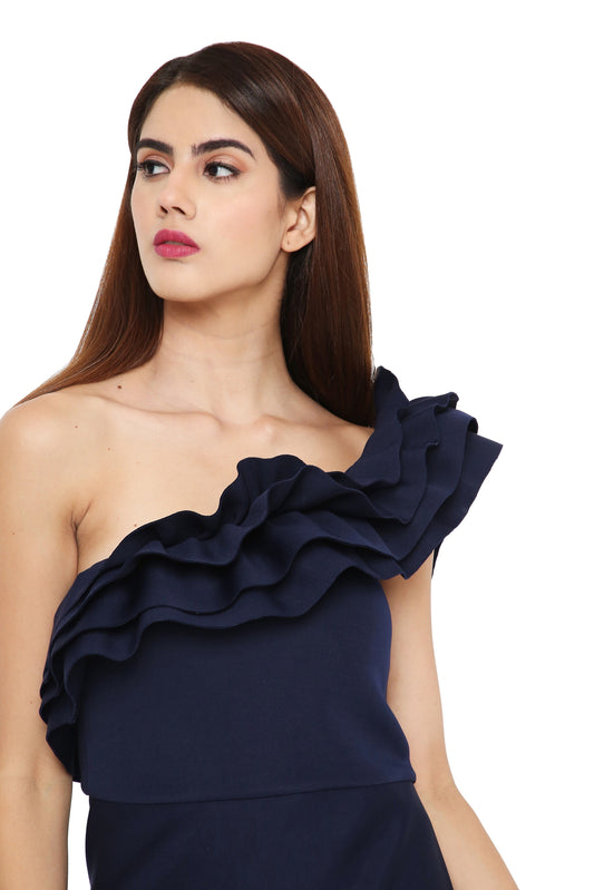 One shoulder short ruffles